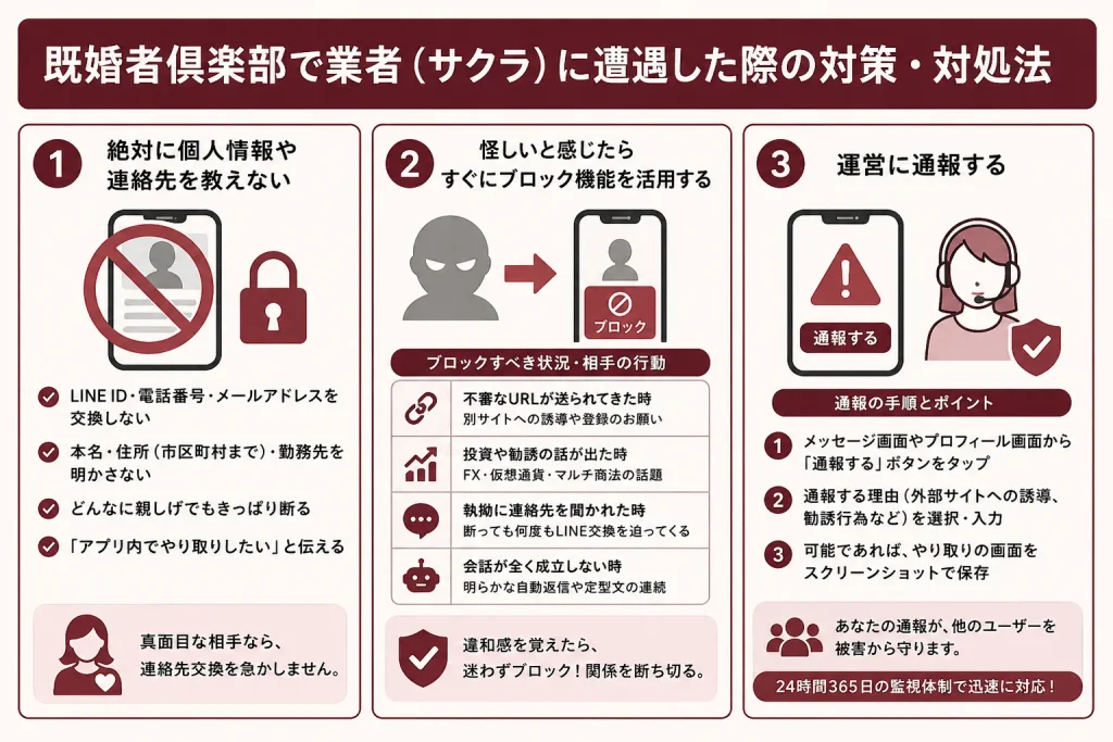 既婚者倶楽部で業者（サクラ）に遭遇した際の対策・対処法