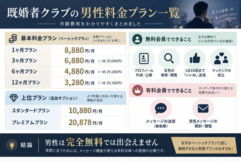 既婚者クラブの男性料金プラン一覧【月額費用まとめ】