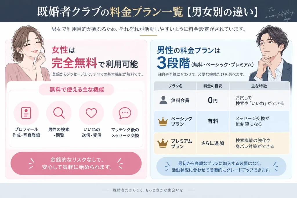 既婚者クラブの料金プラン一覧【男女別の違い】